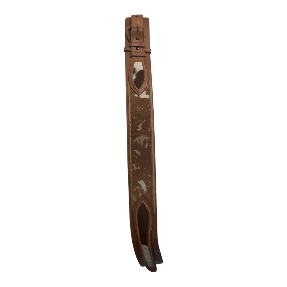 Brown and White Leather Belt with Decorative Tooling